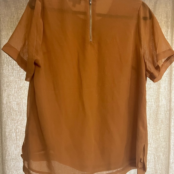 LIMITED Mustard Yellow Solid Paisley Exposed Zipper Dressy Blouse Career sz M - Picture 3 of 4